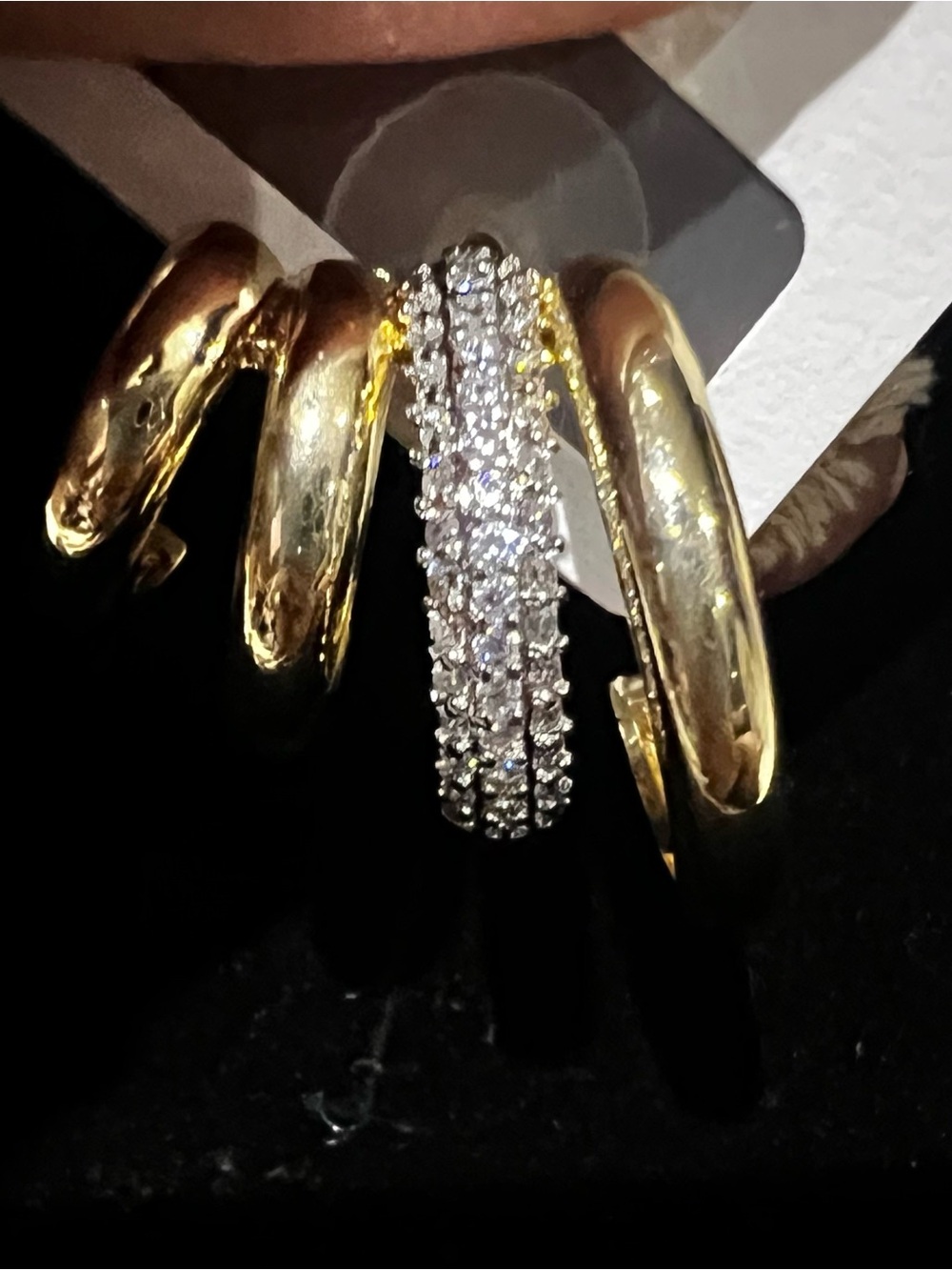 Studded Elegant Gold Multi-Band Earrings w Pave Accent.  Huggie effect